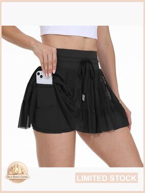 High Waist Athletic Skort with Pockets Flowy Tennis Golf Workout Mini Skirt